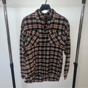 The Vermont Flannel Co. Black and Orange Plaid Flannel Button-Up Shirt L